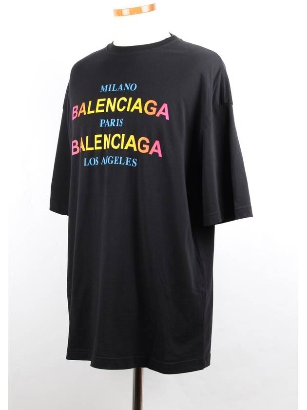 Luxury Balenciaga Trending 2026 Rainbow logo short sleeve t shirt S