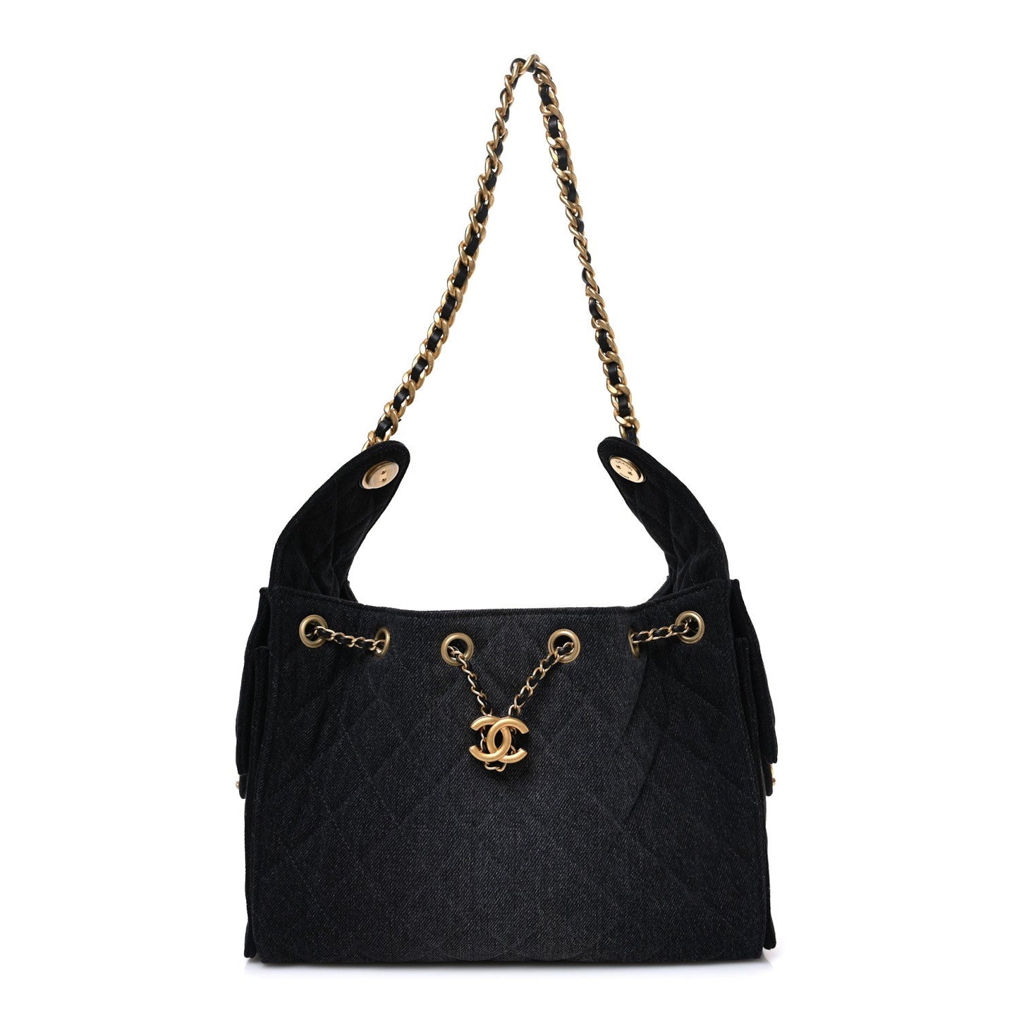 Washed Quilted Small Chanel 25 Handbag Black