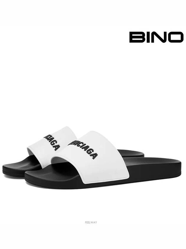 Luxury Balenciaga Trending 2026 Logo Pool Slippers White
