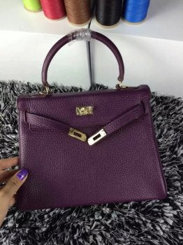 Luxury Hermes Kelly 25cm Togo Leather Bag Purple Gold
