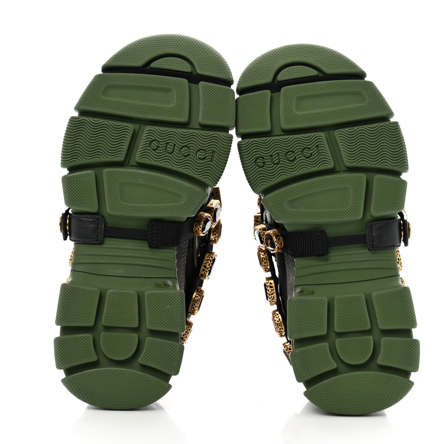 Gucci X SEGA Mesh Suede Calfskin Removable Crystals Flashtrek Sneakers 35.5 Loess Black Olive Green