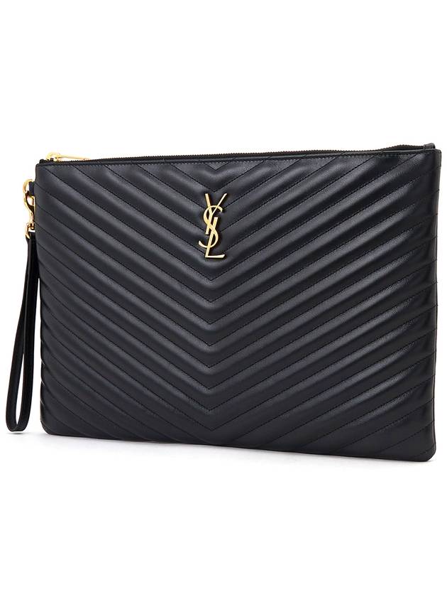 Luxury Saint Laurent Trending 2025 Matelasse Leather Document Holder Black