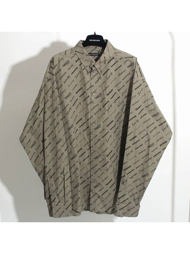 Luxury Balenciaga Trending 2026 Men's Allover Logo Long Sleeve Shirt Dust Black