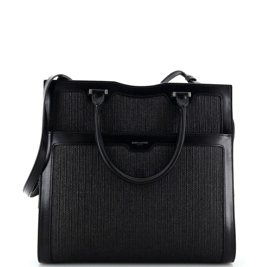 Luxury Saint Laurent Trending 2025 Uptown Tote Raffia with Leather Large
