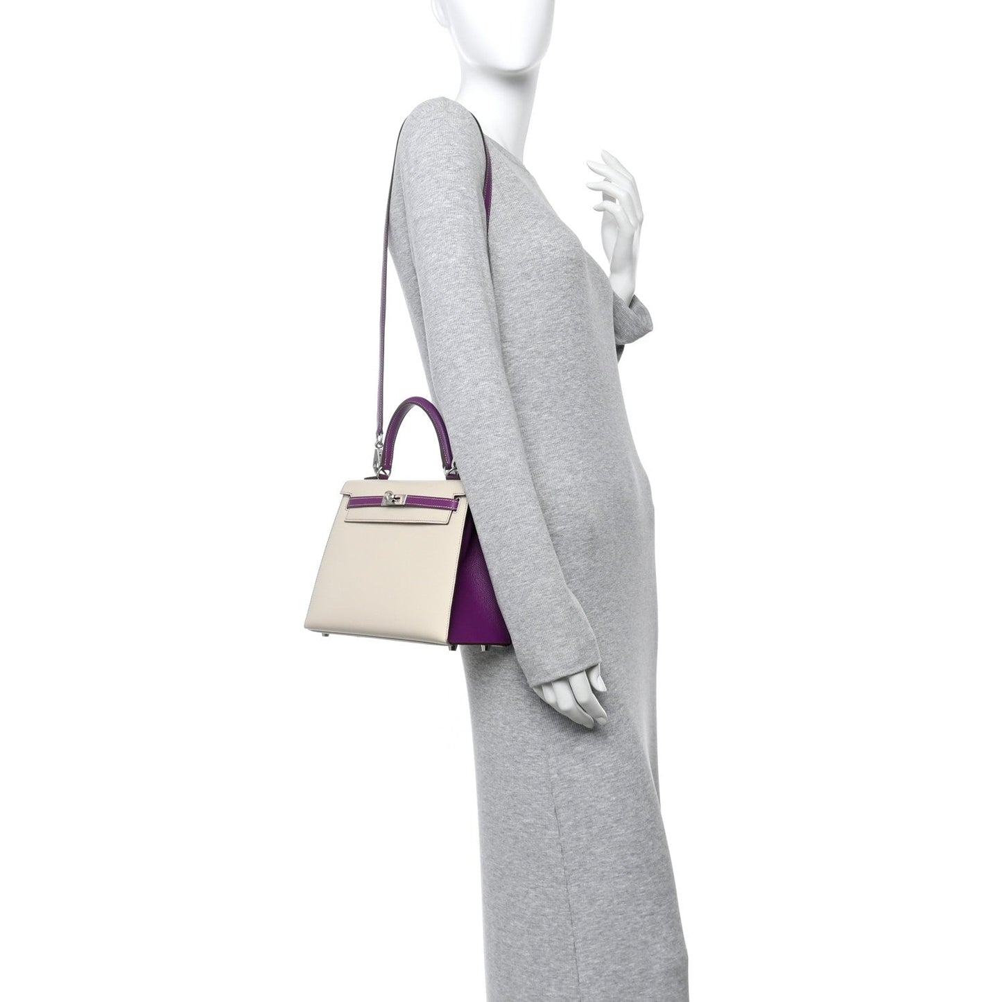 Hermes Epsom Bi-Color Horseshoe Kelly Sellier 25 Craie Anemone