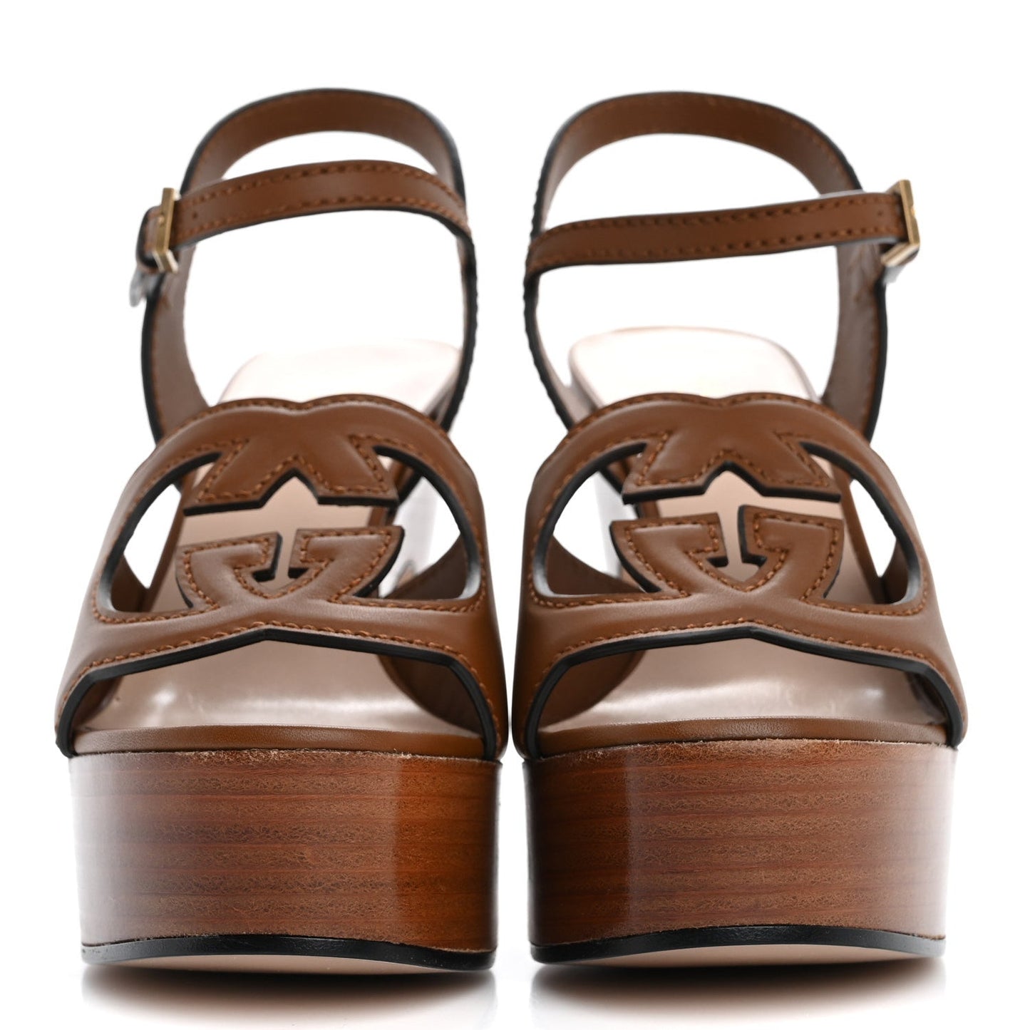 Gucci Cosmos Softy Calfskin Wooden InterLocking G Cut-Out 30/120mm Platform Sandals 35.5 Cuir
