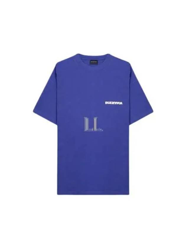 Luxury Balenciaga Trending 2026 Embroidered Logo Short Sleeve T-Shirt Blue