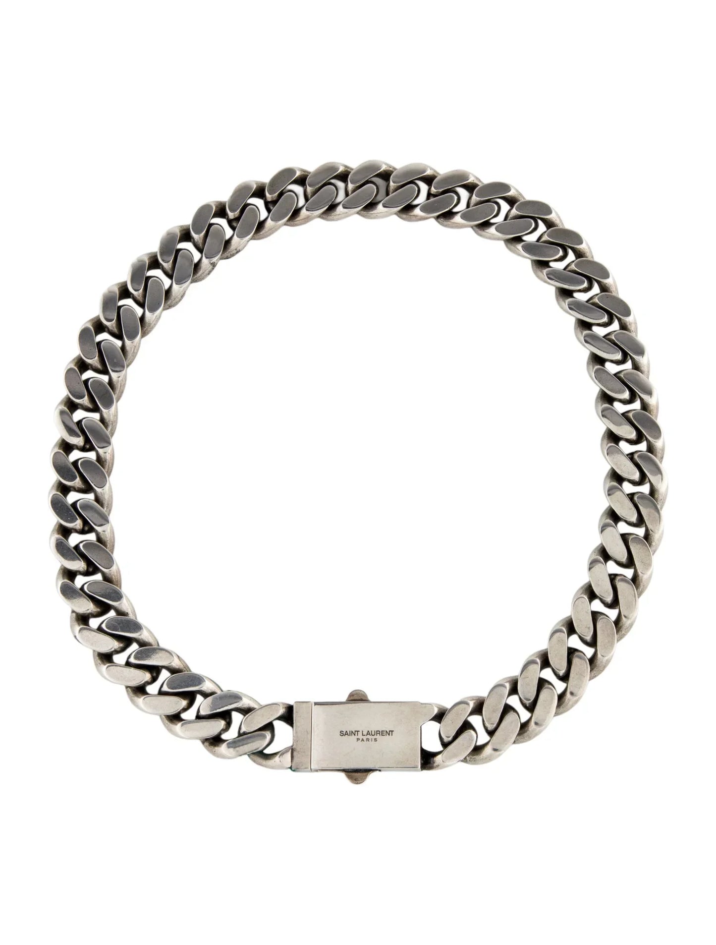 Saint Laurent Brass/Silver Metal Curb Chain Necklace S93