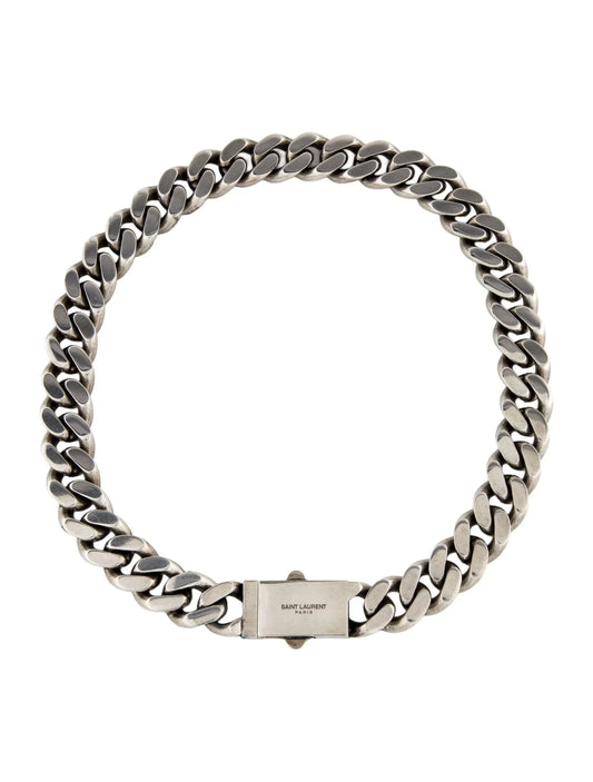 Saint Laurent Brass/Silver Metal Curb Chain Necklace S93