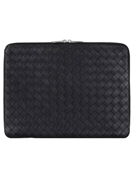 Luxury Bottega Veneta Intrecciato Document Case Clutch Bag Black