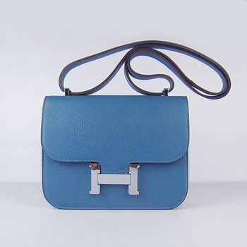 Luxury Hermes Constance Cowskin Leather Bag H017 blue silver