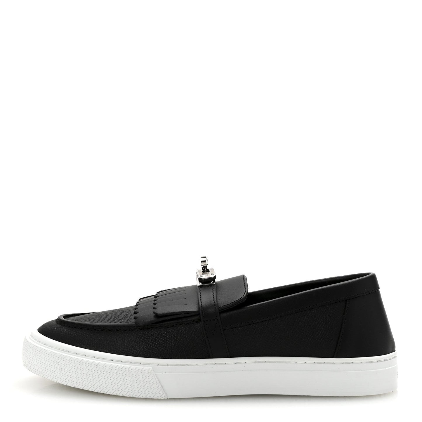 Hermes Epsom Calfskin Game Slip On Fringe Sneakers 38 Black