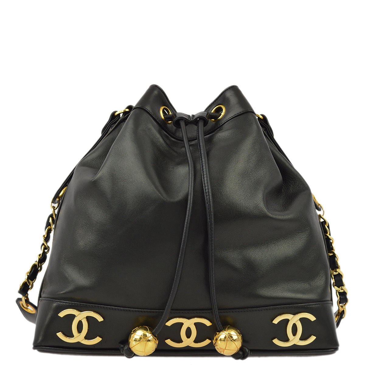 Chanel Black Lambskin Triple CC Bucket Shoulder Bag