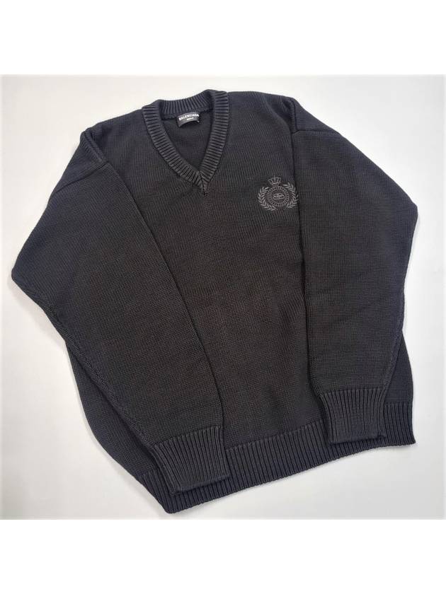 Luxury Balenciaga Trending 2026 Men's Back Logo V-Neck Knit Top Black