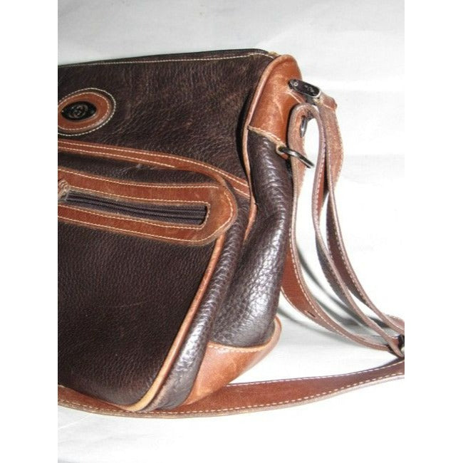 Gucci Vintage Dark Brown Textured And Caramel Smooth Leather Satchel
