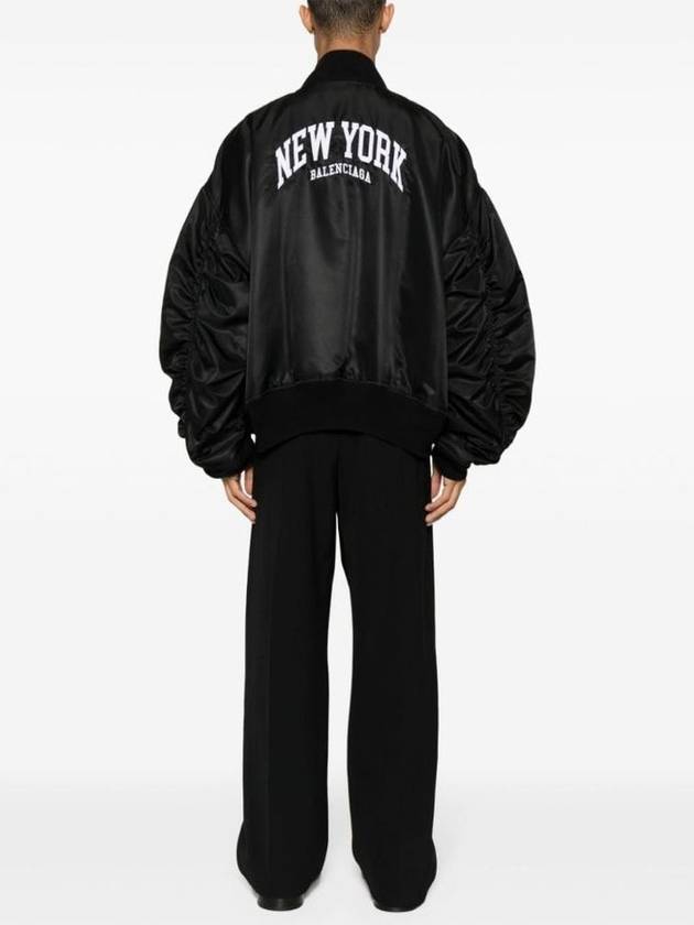 Luxury Balenciaga Trending 2026 New York Embroidery Bomber Jacket Black