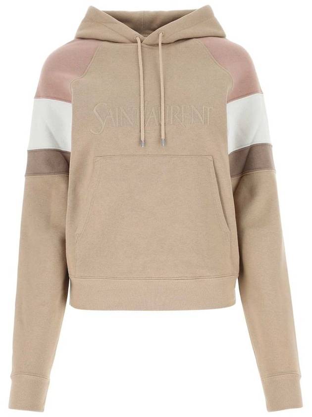 Luxury Saint Laurent Trending 2025 Front Logo Cotton Hoodie Beige