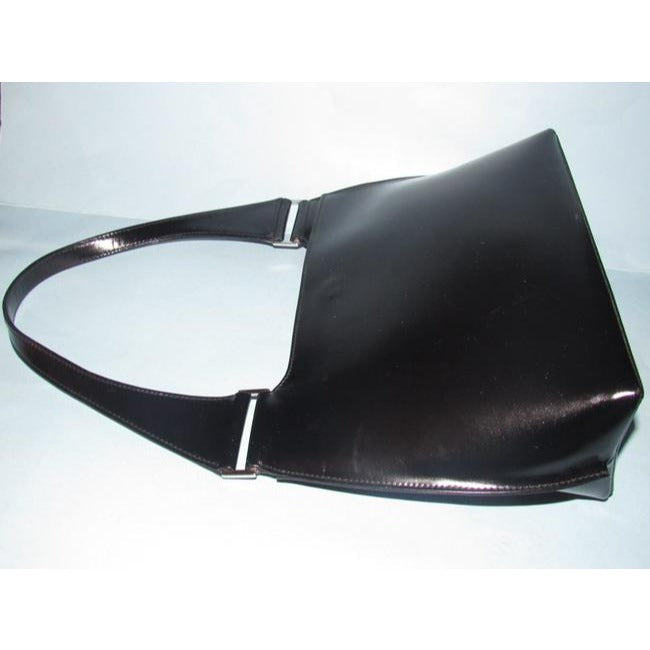 Gucci Vintage Glossy Black Leather Shoulder Bag