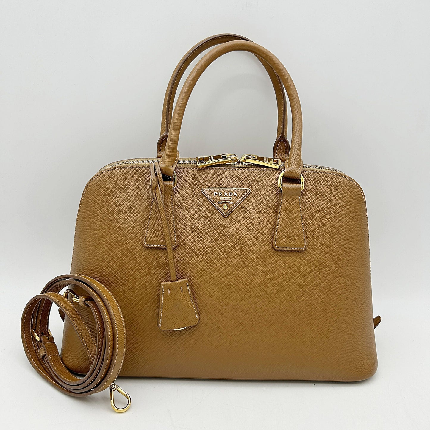 PRADA Saffiano Lux Medium Promenade Tote Caramel  LA11399