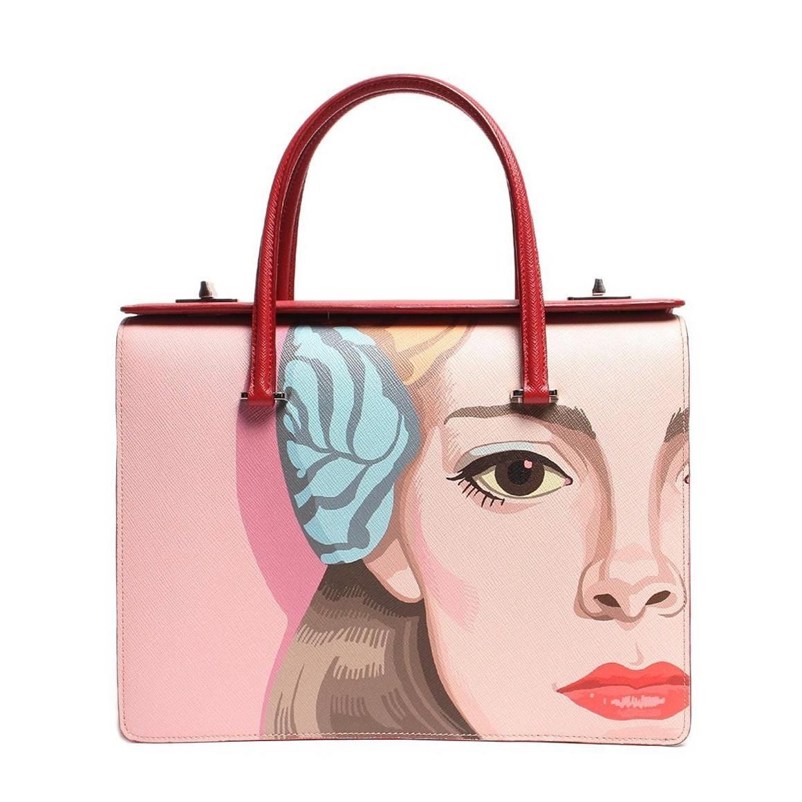 Prada Saffiano Girl Print Bag w/ Tags - Pink Handle Bags ITKOL2KOFUJS