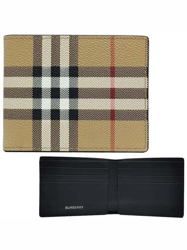 Luxury Burberry Check Slim Bifold Leather Half Wallet Beige