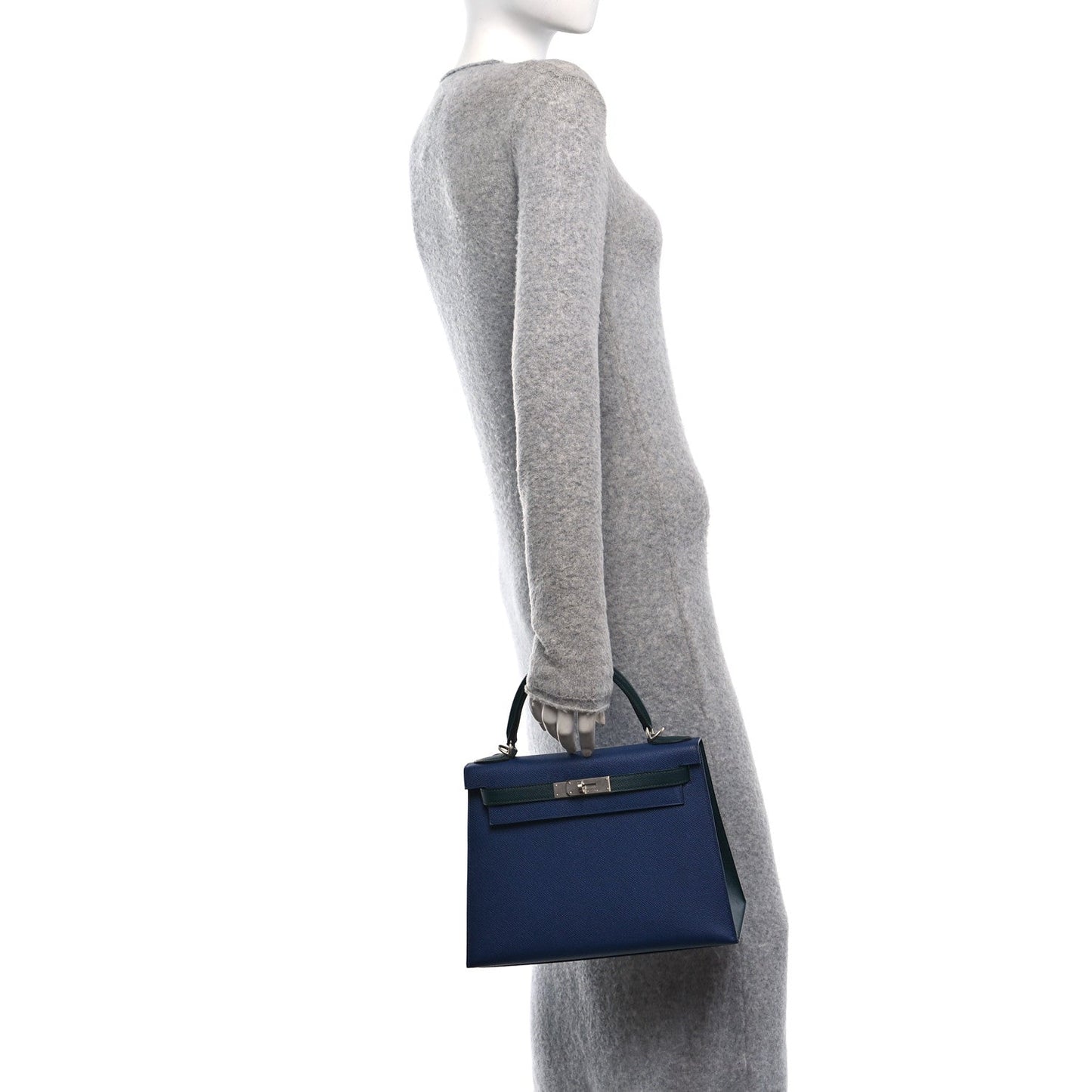Hermes Epsom Horseshoe Kelly Sellier 28 Bleu Saphir Vert Cypress