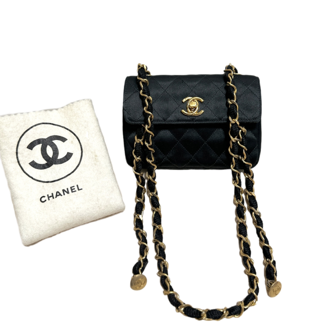 Chanel  1986 1988 Cf Black Gold Mini 14 Little Golden Bean Handbag