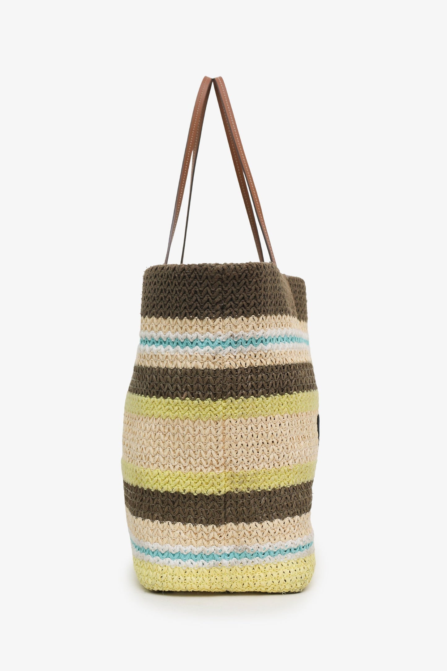 Miu Miu 2025 Limone Natural Raffia Crochet Stripe Tundra Tote Bag
