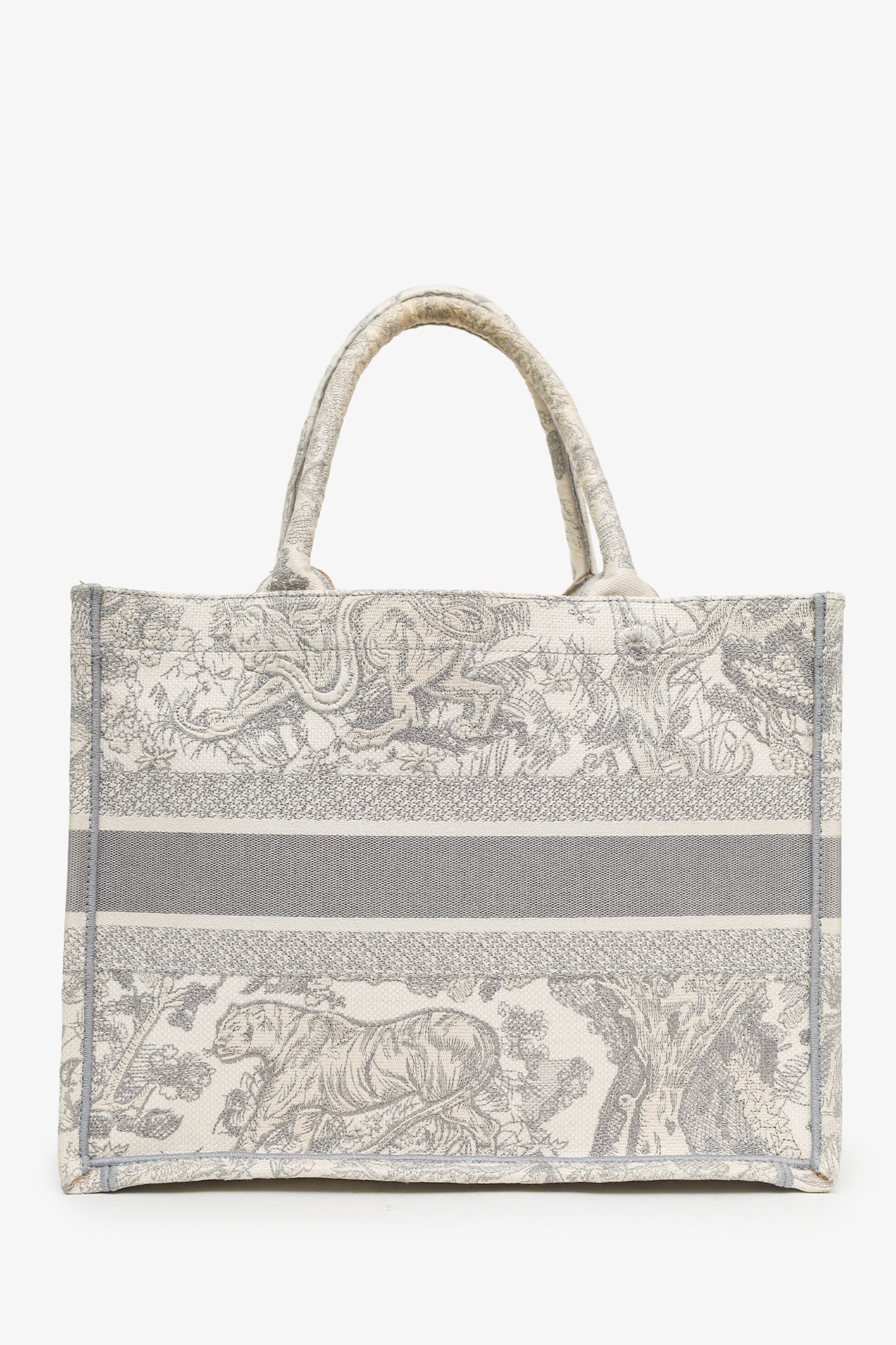 Christian Dior 2020 Grey Canvas Toile de Jouy Embroidered Medium Book Tote