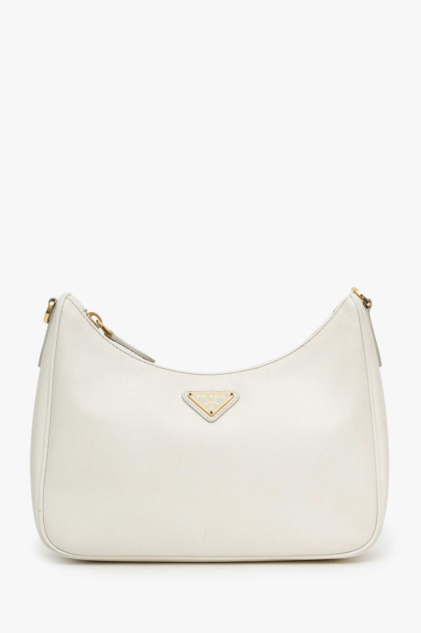 Prada White Saffiano Leather Re-Edition Shoulder Bag with Strap