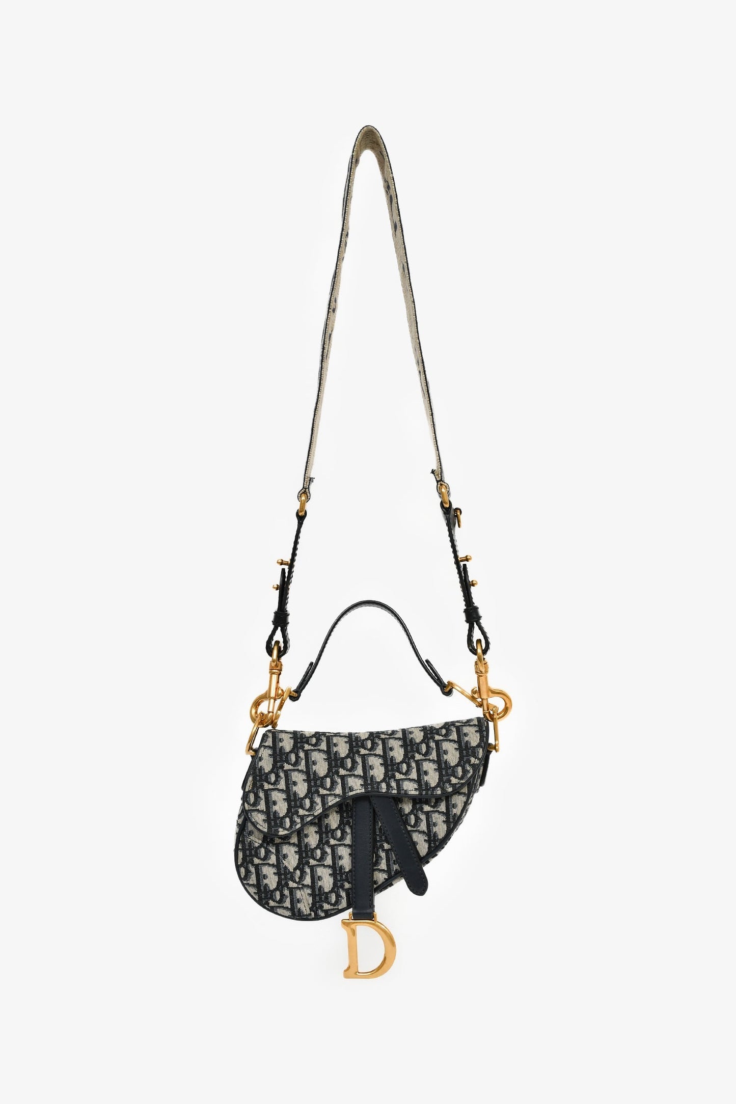 Christian Dior 2020 Blue Oblique Jacquard Mini Saddle Bag with Strap