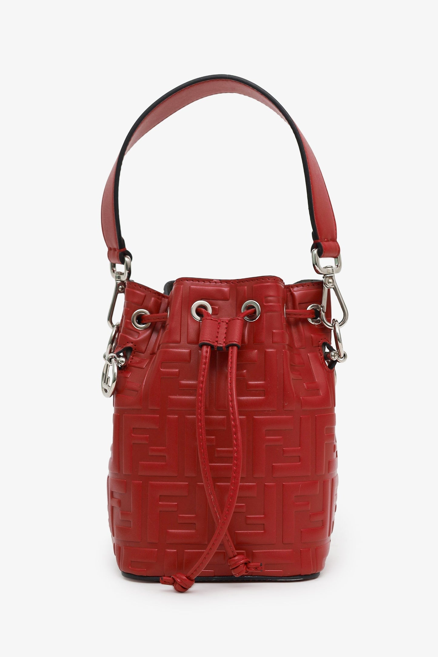 Fendi Red Zucca Leather Mini Mon Tresor Drawstring Bucket Bag