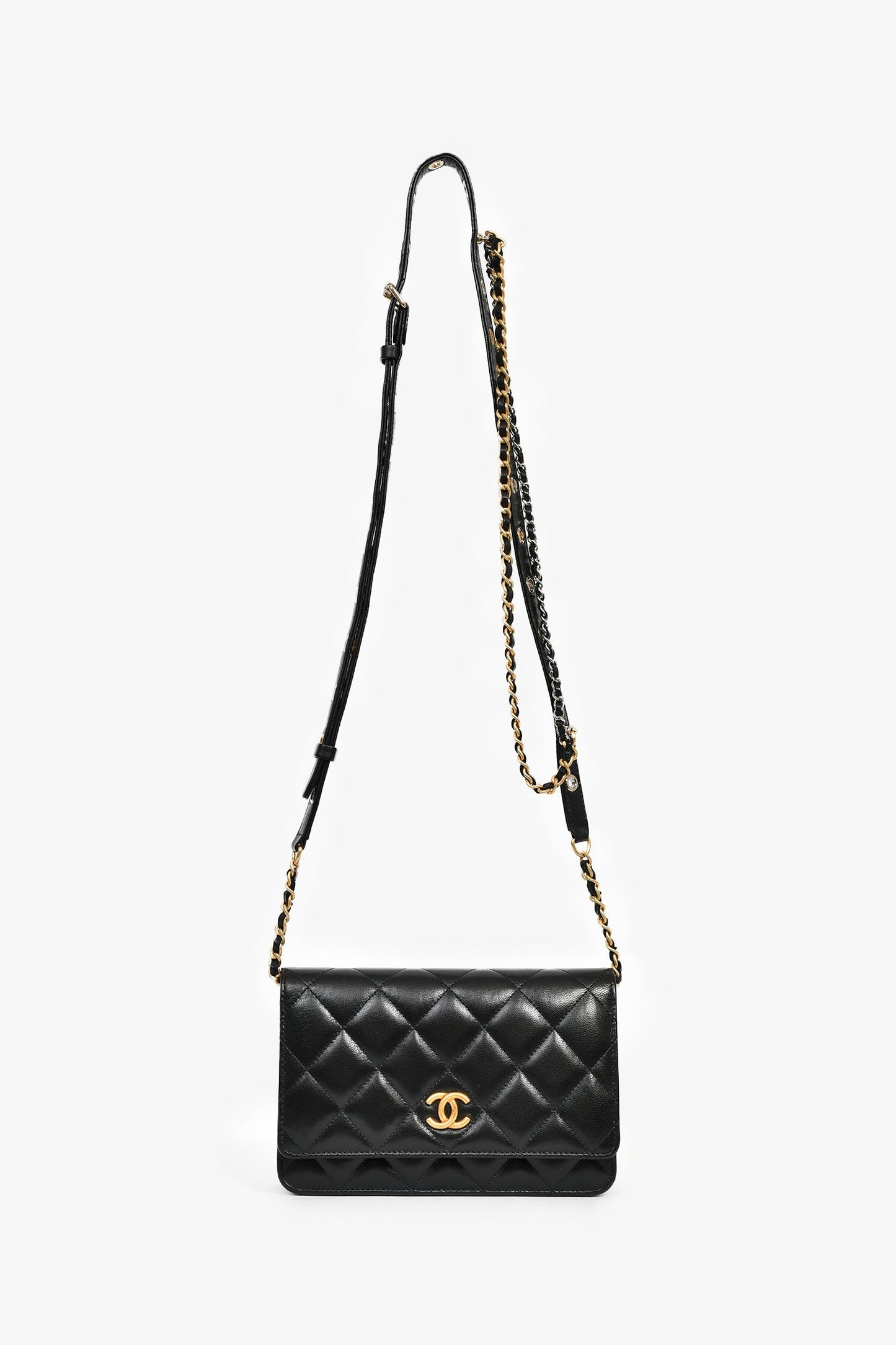 Chanel™ 2022C Black Lambskin Leather CC 'Punk Essential' Wallet on Chain