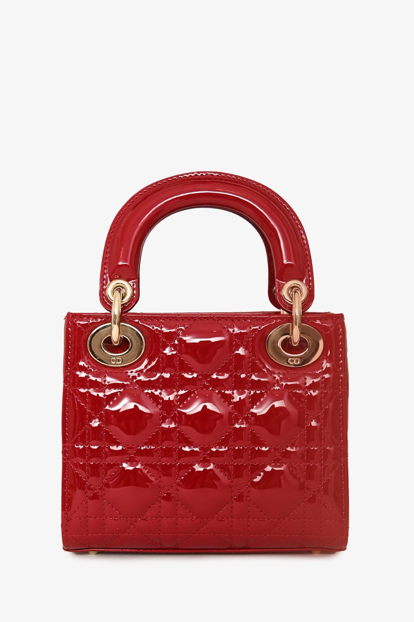 Christian Dior Cherry Red Patent Cannage Calfskin Mini Lady Dior Bag