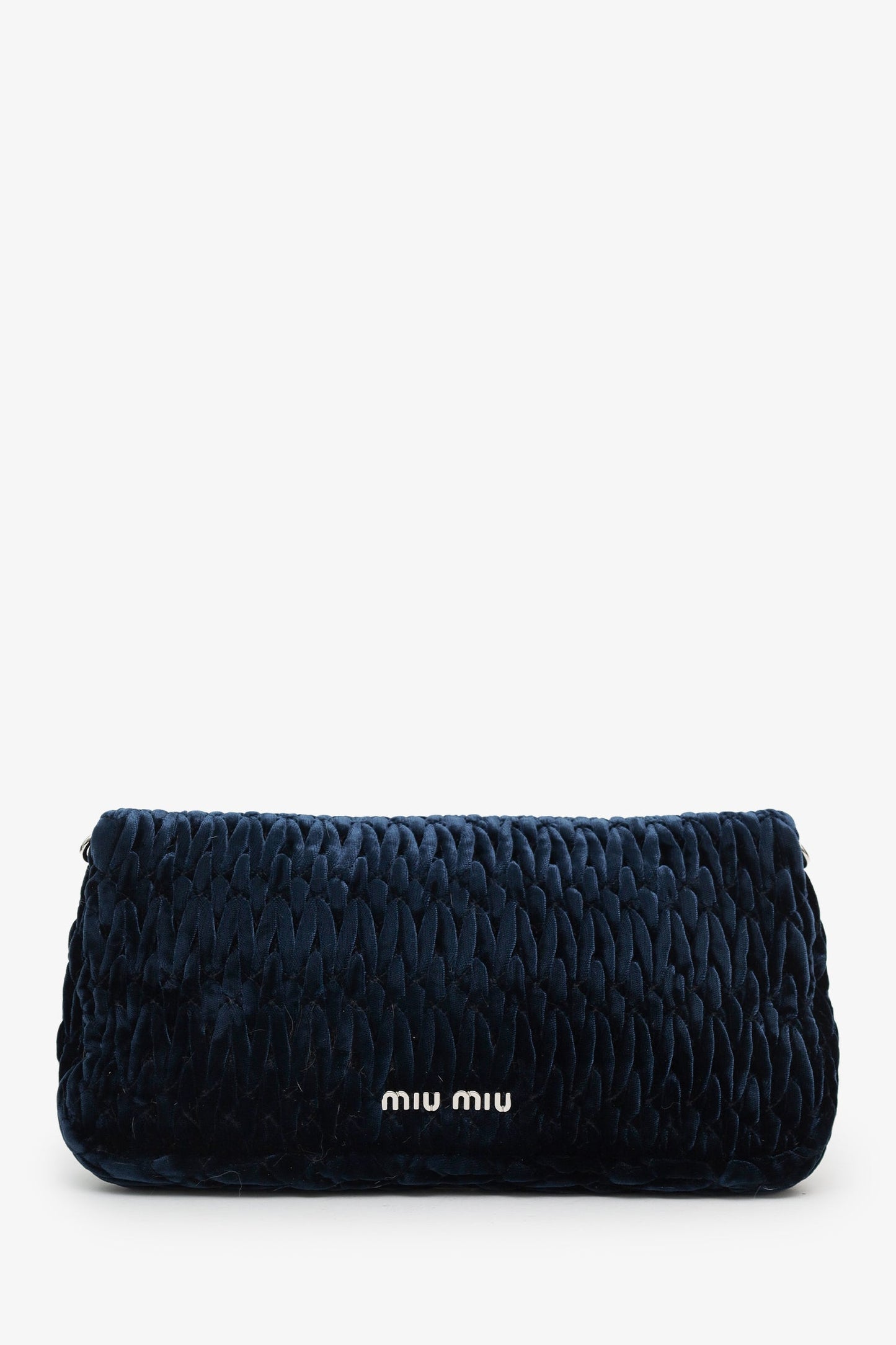 Miu Miu Navy Velvet Matelasse Crystal Flap Shoulder Bag With Strap