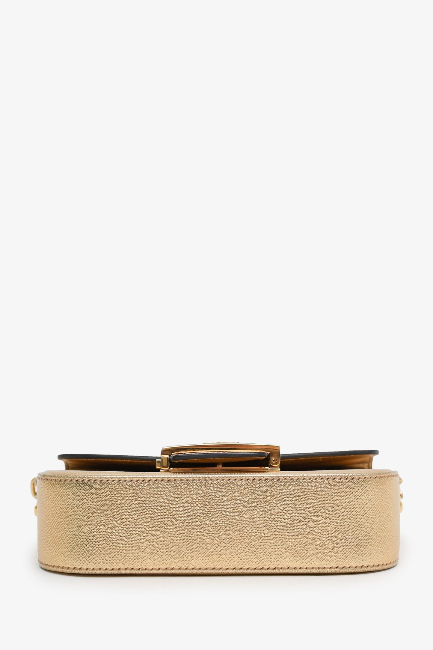Prada Gold Metallic Saffiano Lux Embleme Flap Shoulder Bag