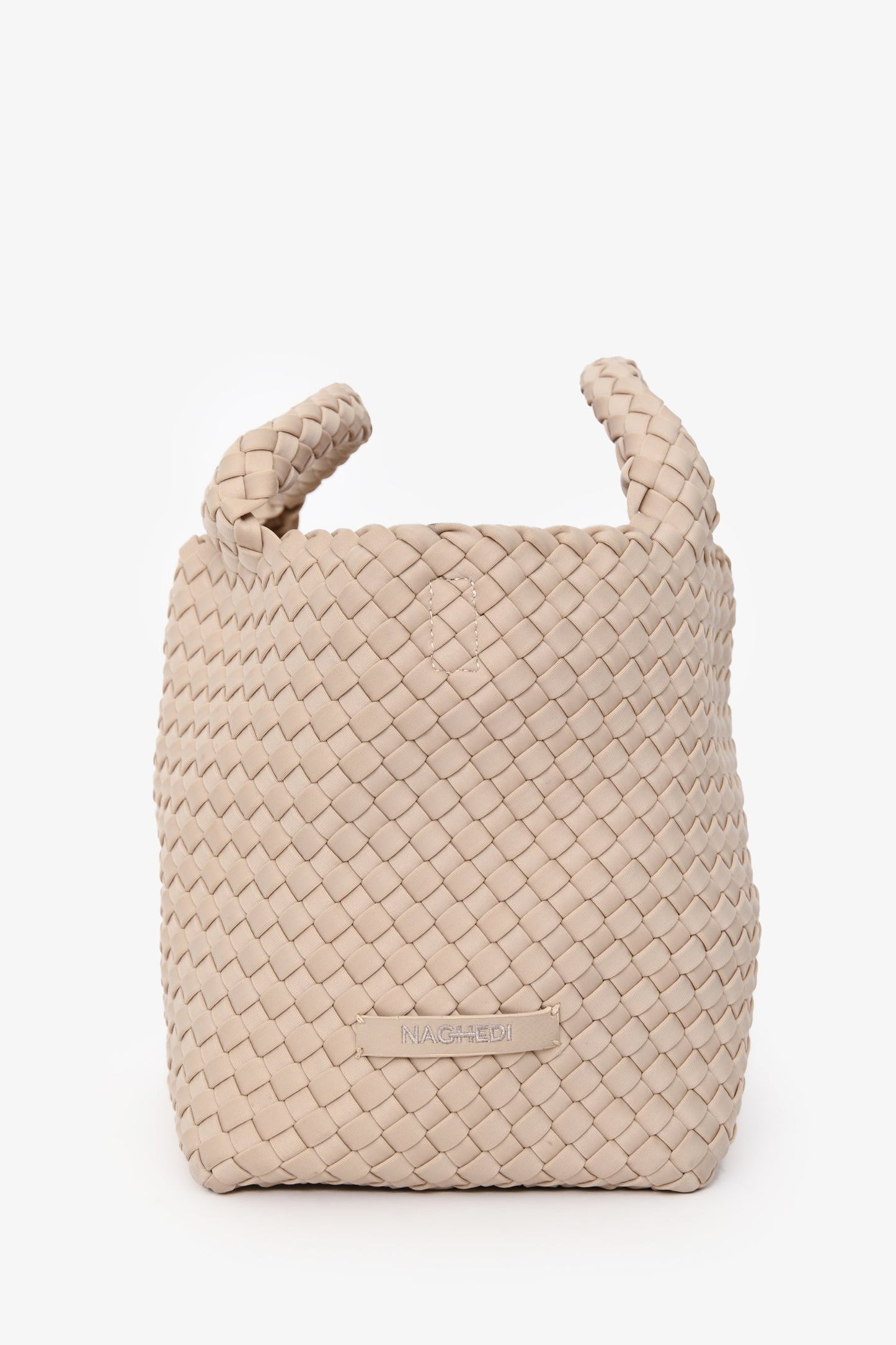 Naghedi Cream Woven Fabric Petite St. Barths Neoprene Tote Bag with Pouch