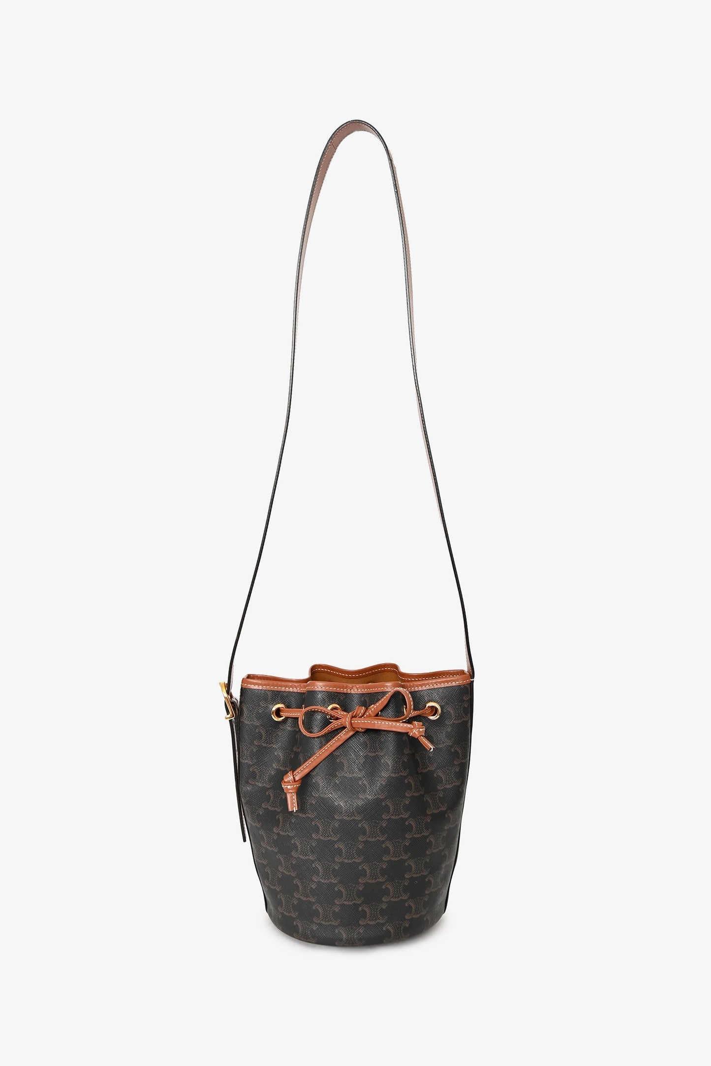 Celine Brown Triomphe Monogram Canvas Small Drawstring Bucket Bag