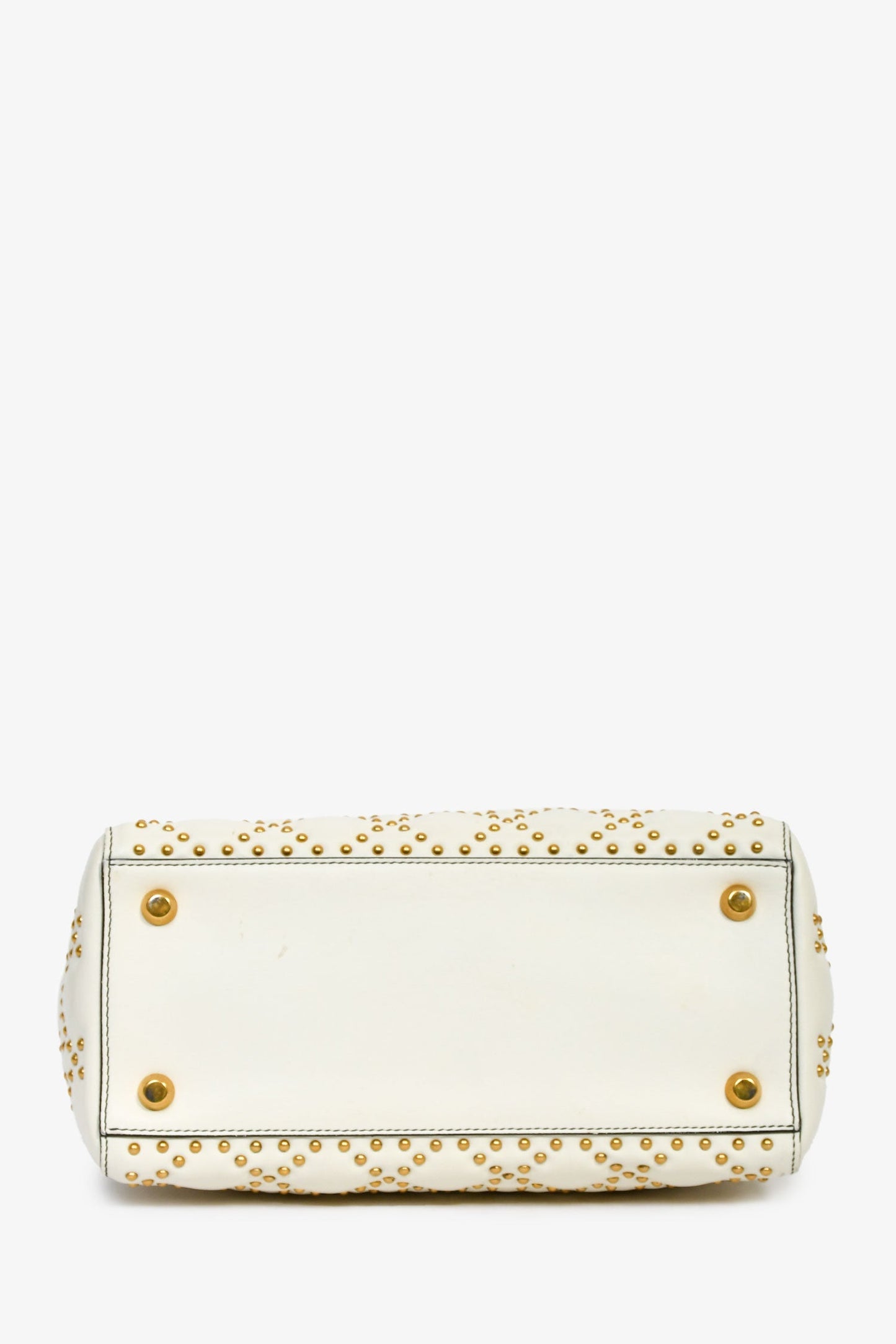Christian Dior 2018 Cream Leather Medium Studded Supple Lady Dior Bag