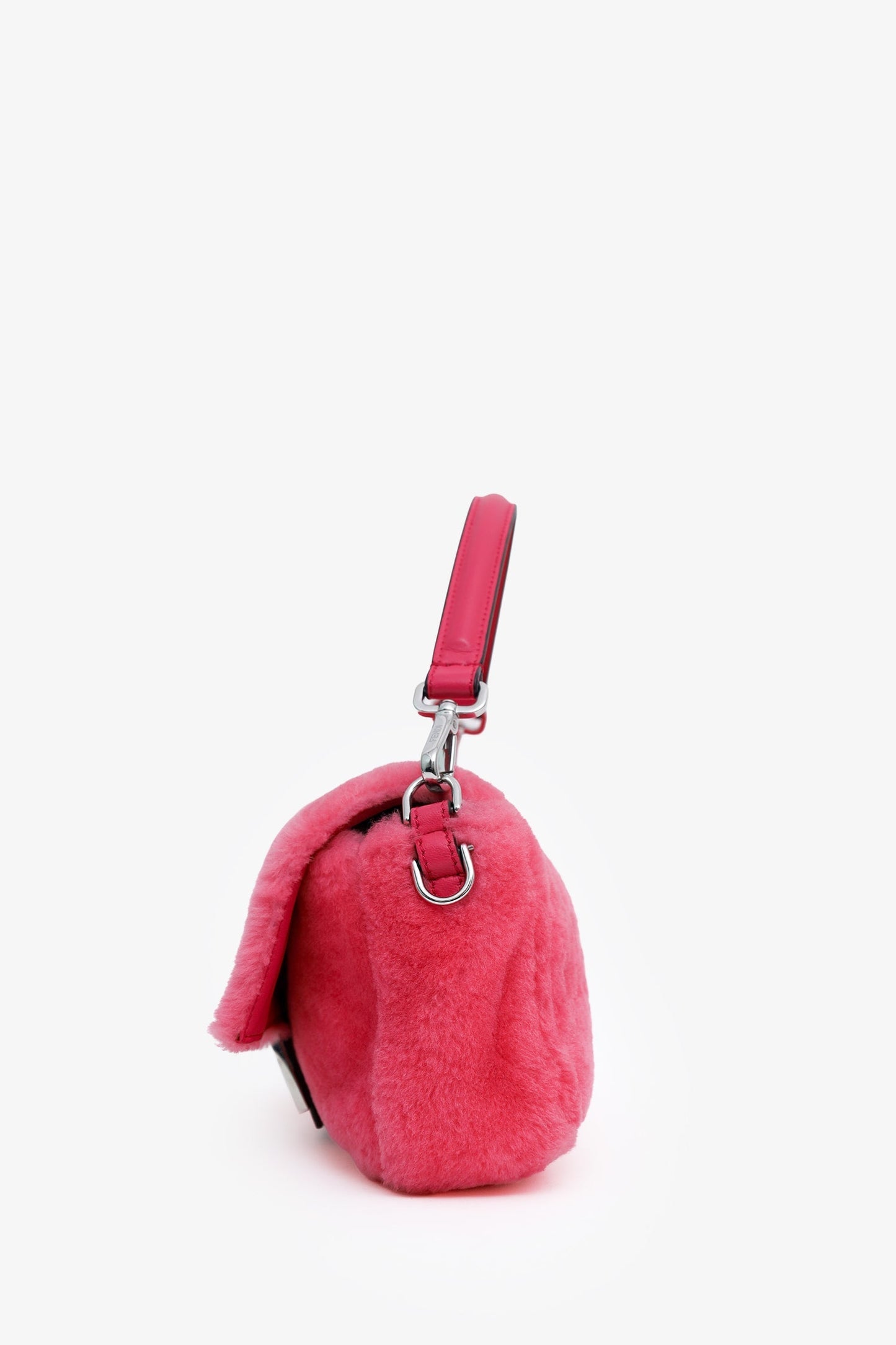 Fendi Pink Shearling Baguette NM Shoulder Bag