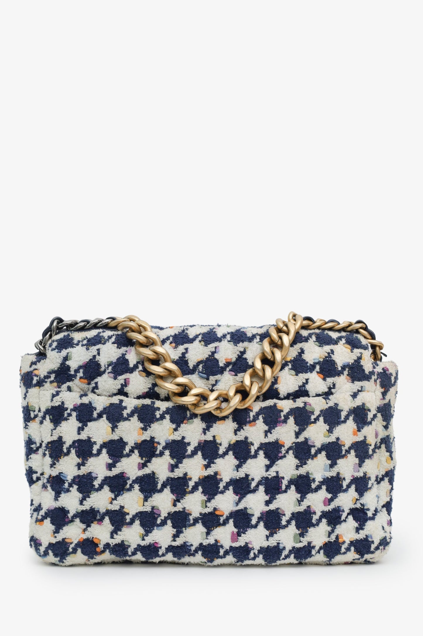 Chanel™ Blue Houndstooth Tweed Medium 19 Flap Bag