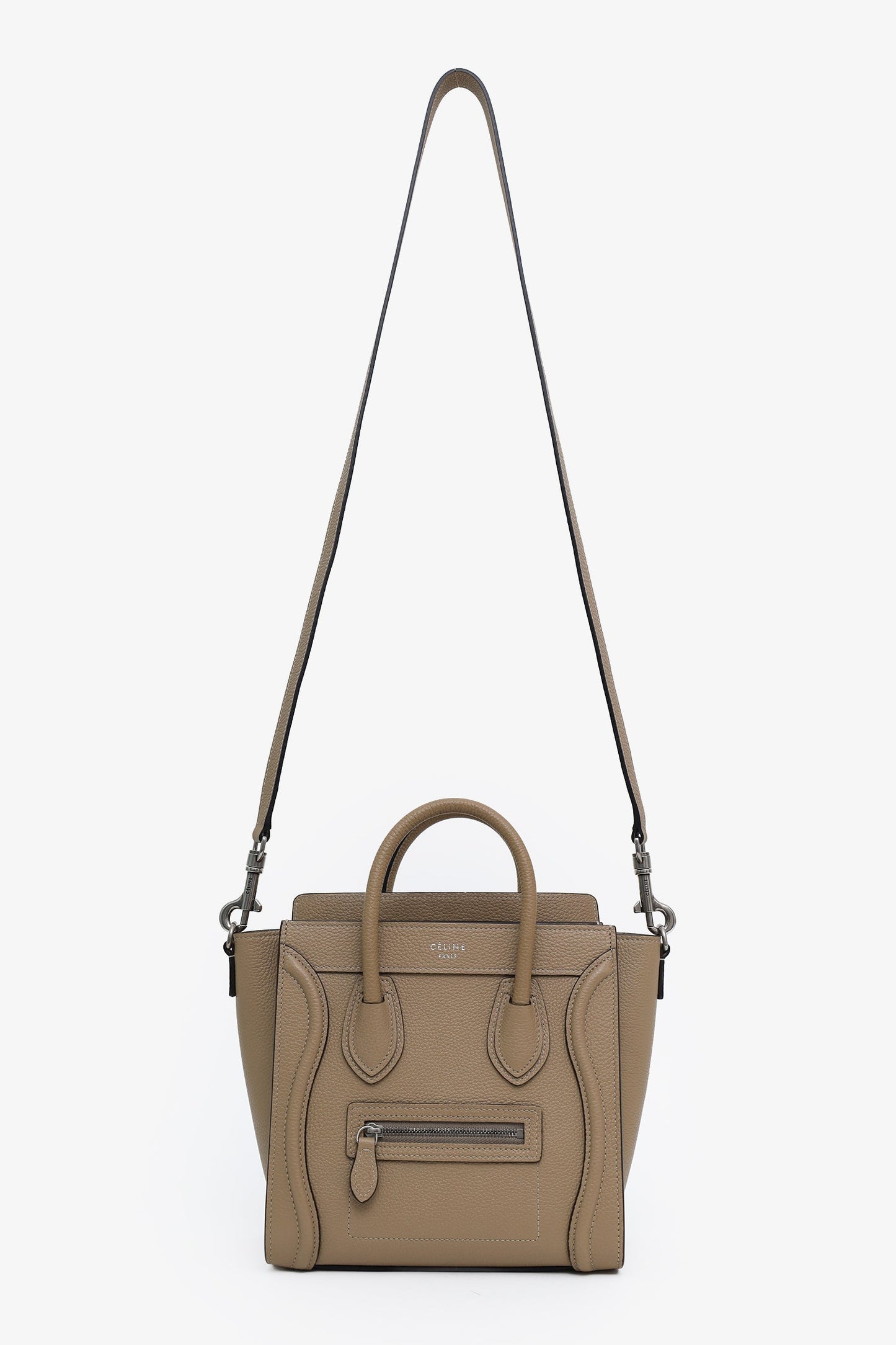 Celine Taupe Leather Nano Luggage Bag With Strap