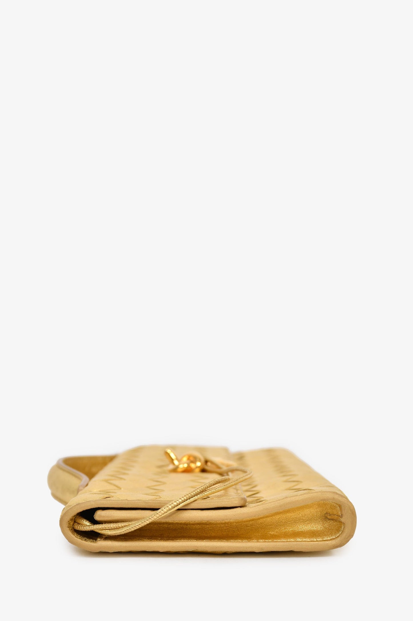 Bottega Veneta Gold Intrecciato Leather Andiamo Clutch