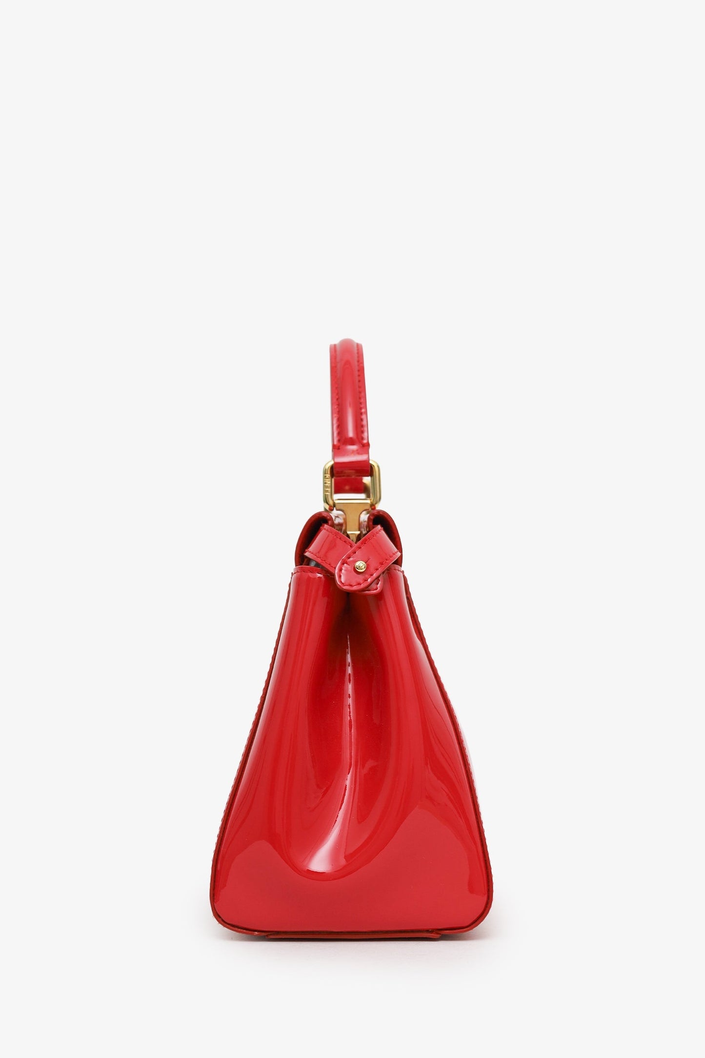 Fendi Red Patent Leather Peekaboo Mini Satchel Bag With Strap