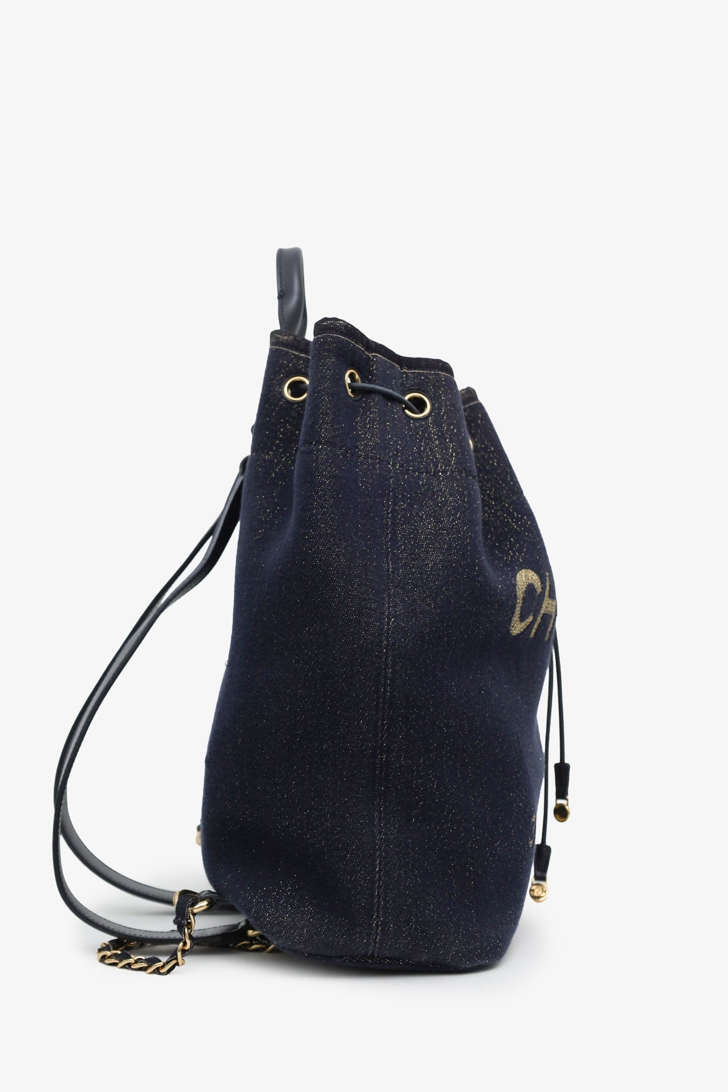 Chanel™ 2019 Blue & Metallic Canvas Deauville Backpack