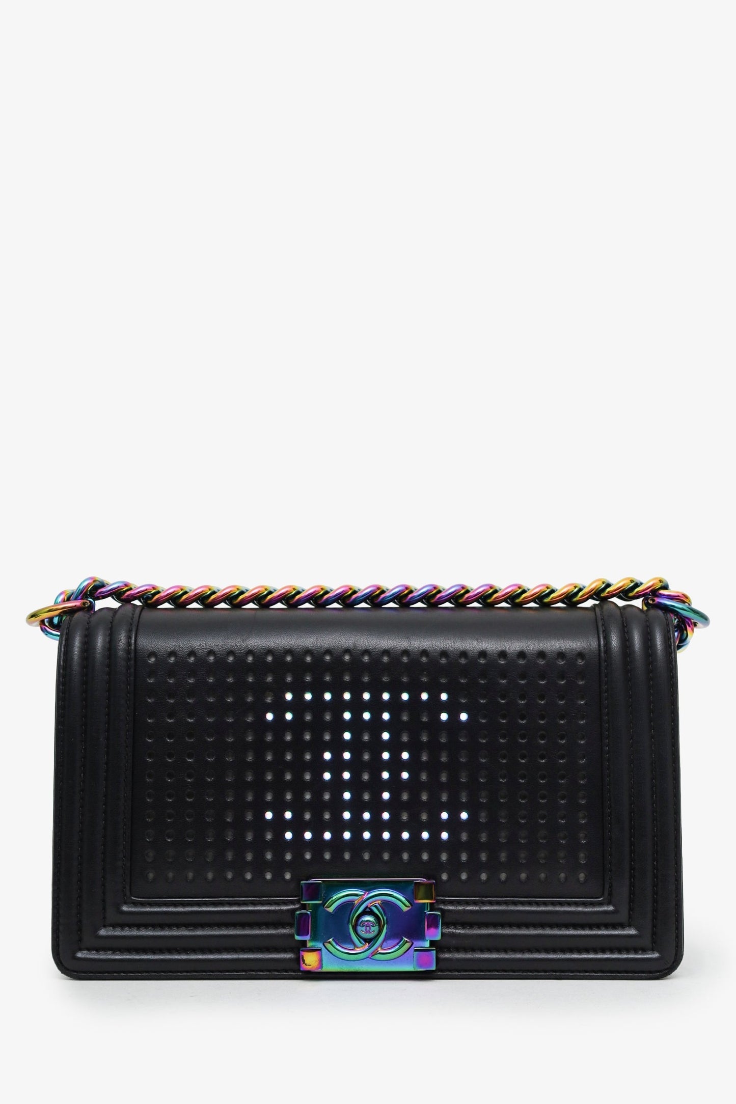 Chanel™ 2017-2018 Black Lambskin LED Medium Boy Bag