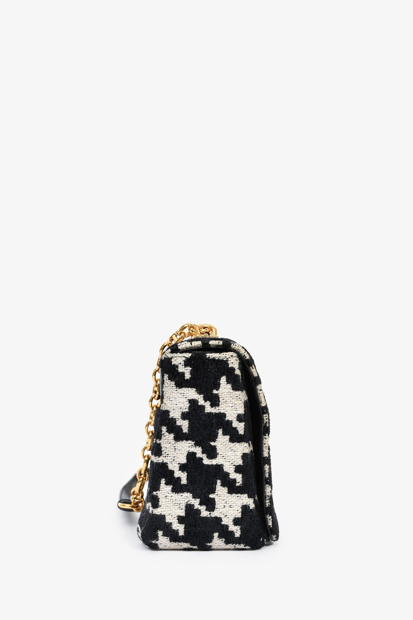 Christian Dior 2021 Black/White Herringbone 'Caro' Shoulder Bag