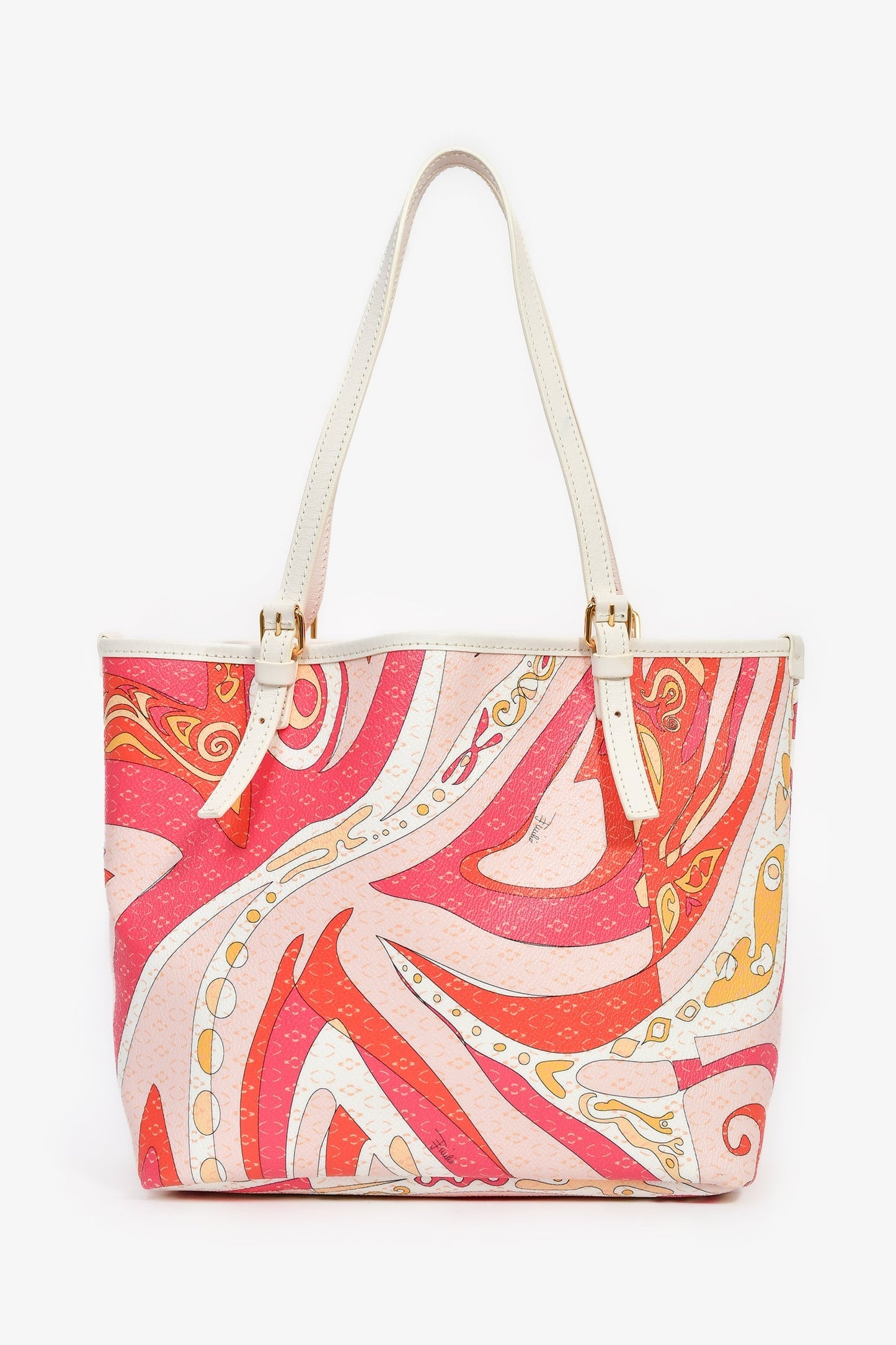 Emilio Pucci Pink Coated Canvas Leather Trimmed Small Tote