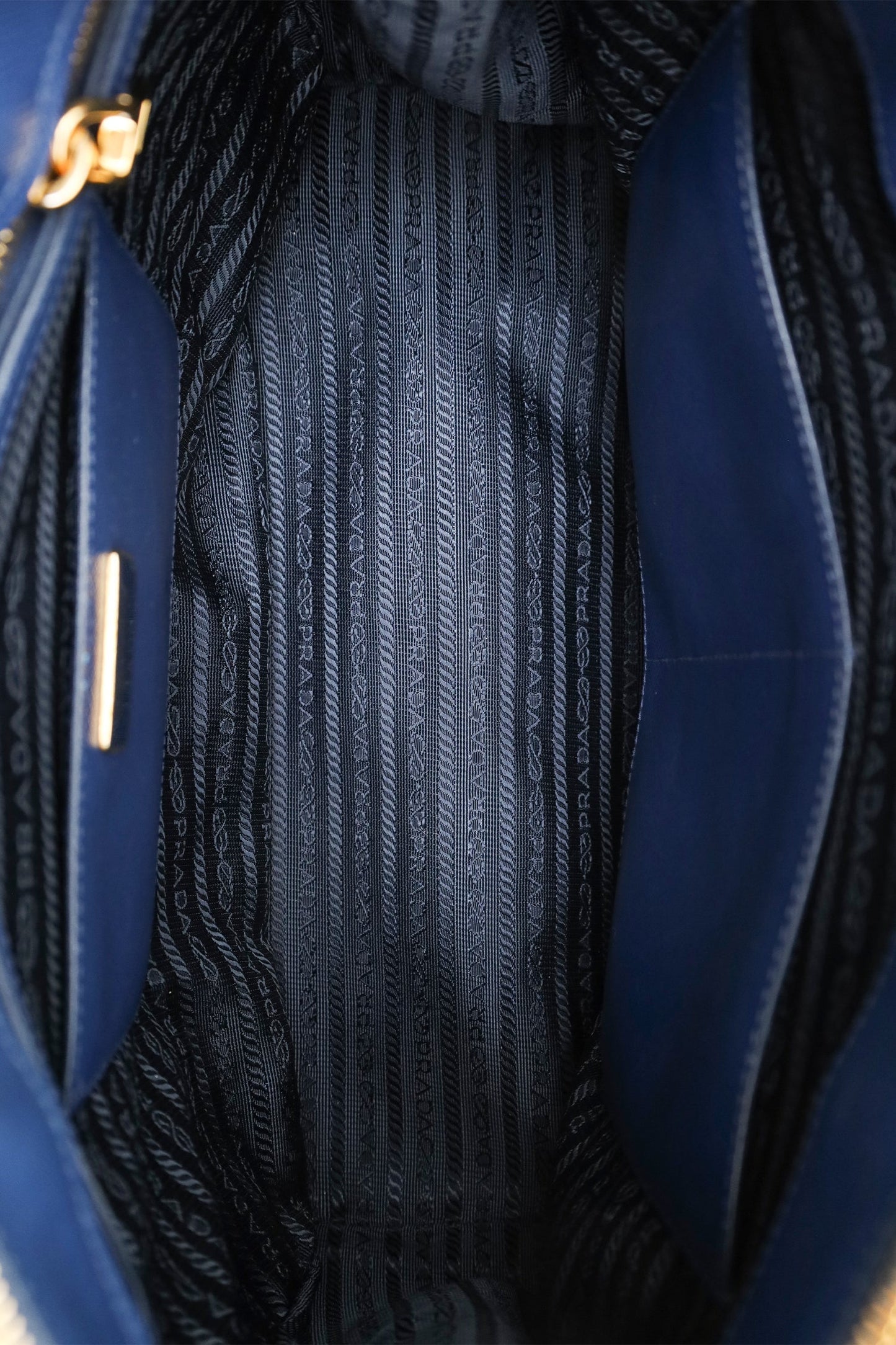 Prada Navy Saffiano Double Zip Medium Galleria Tote with Strap