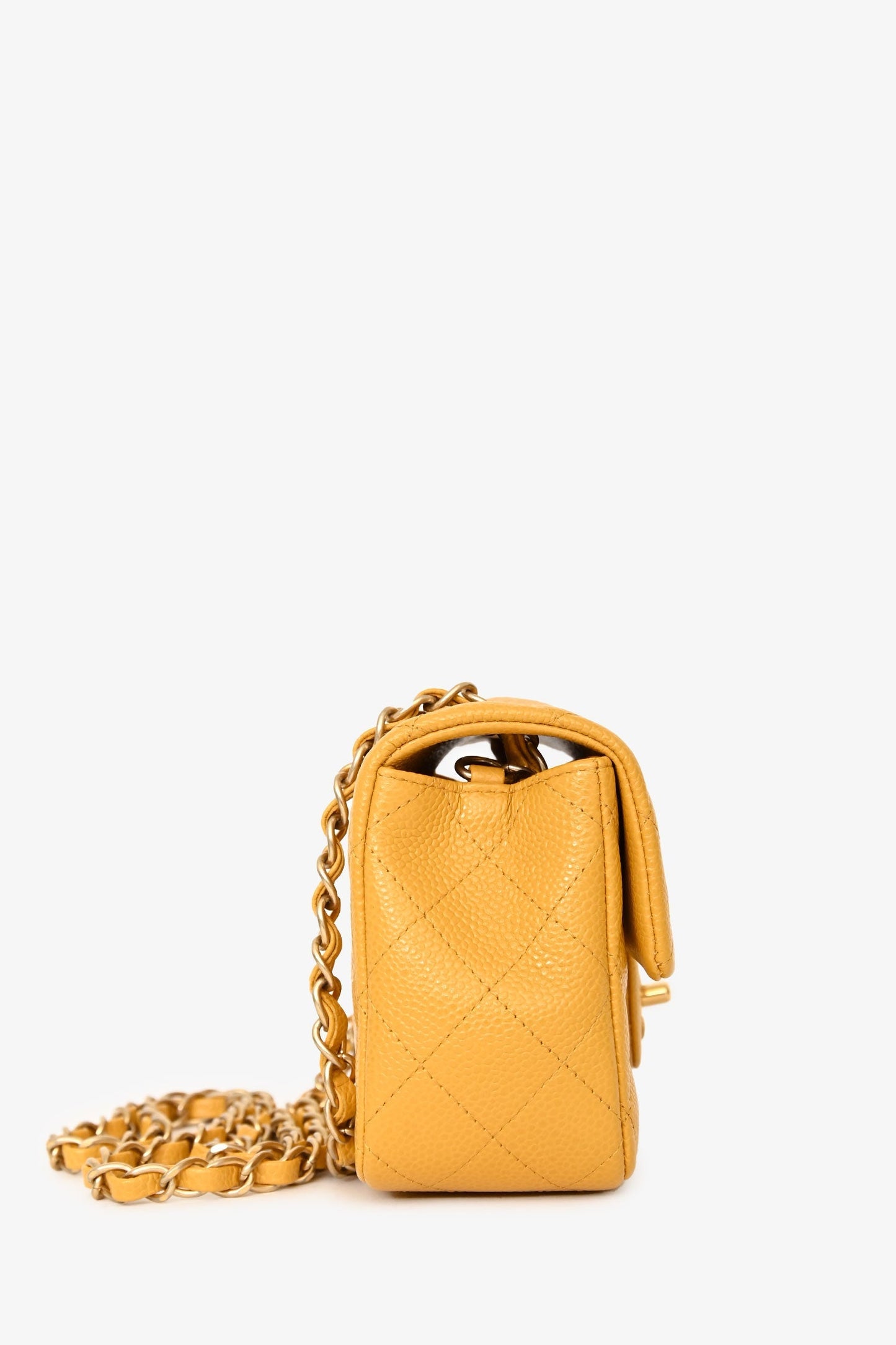 Chanel™ 2015 16 Yellow Caviar Mini Rectangular Classic Single Flap GHW